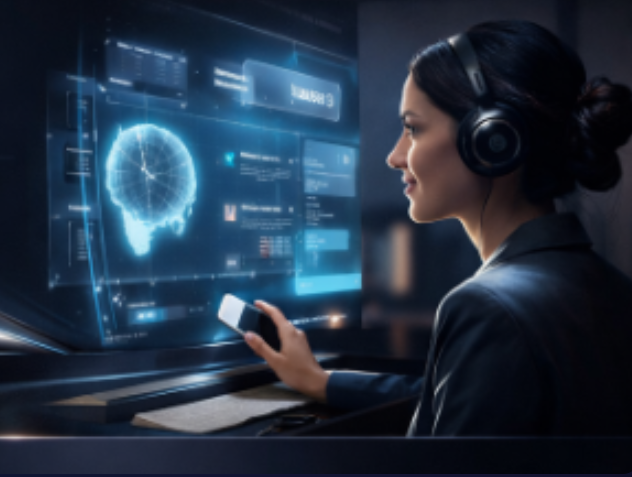 Persona usando tecnología holográfica